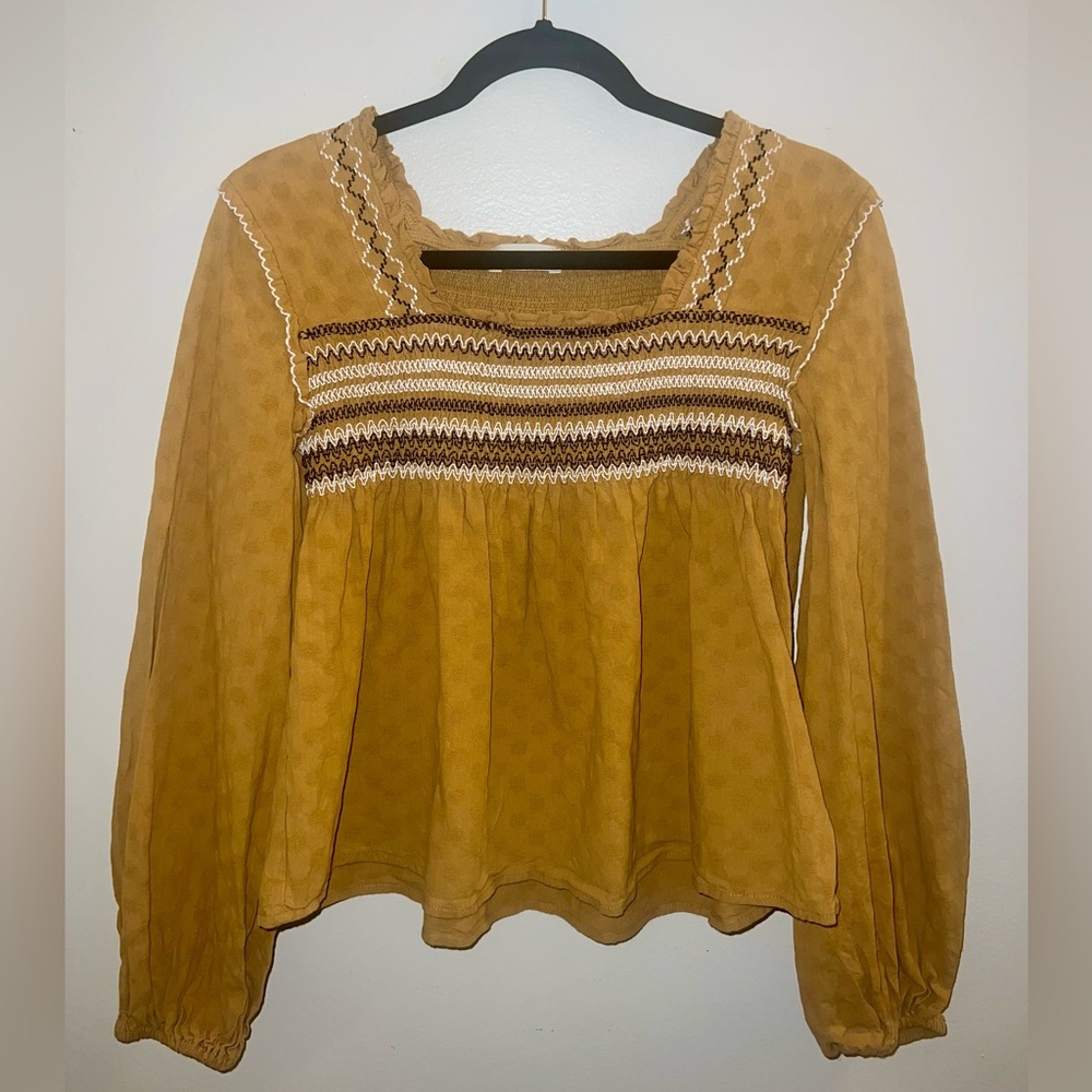 Altar'd State Mustard Yellow Smocked Top Size S